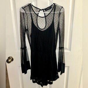 MINKPINK Black Long Sleeve Sheer Romper